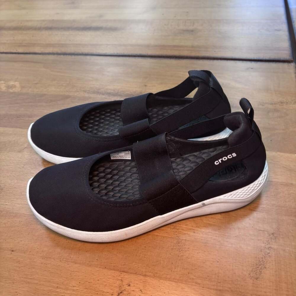 Crocs LiteRide Stretch Mary Jane Flats 206082 Black White Size 9